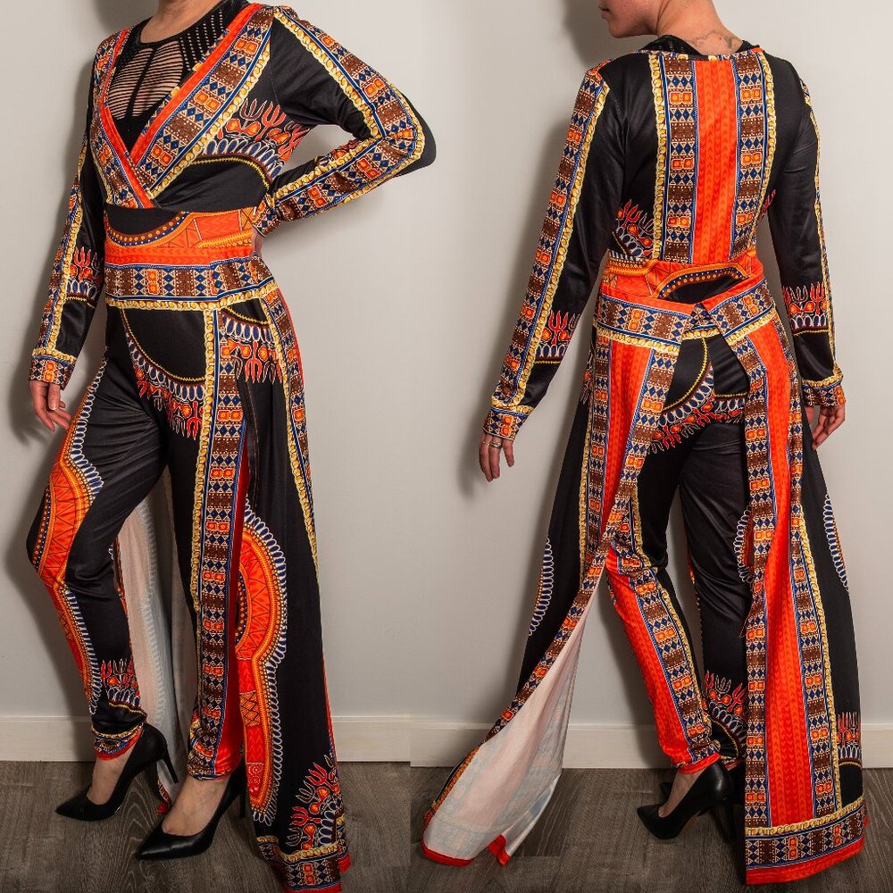 NWOT Black and Orange Printed Jumpsuit
